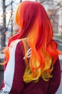 pomarańczowe włosy, długie włosy