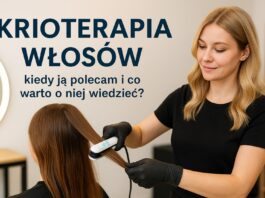 Stylistka wykonuje krioterapię włosów za pomocą zimnej prostownicy w nowoczesnym salonie fryzjerskim – zabieg regeneracyjny na zimno.