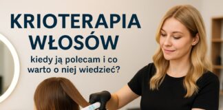 Stylistka wykonuje krioterapię włosów za pomocą zimnej prostownicy w nowoczesnym salonie fryzjerskim – zabieg regeneracyjny na zimno.