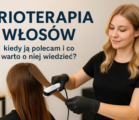 Stylistka wykonuje krioterapię włosów za pomocą zimnej prostownicy w nowoczesnym salonie fryzjerskim – zabieg regeneracyjny na zimno.