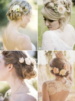 fryzura ślubna z kwiatami we włosach